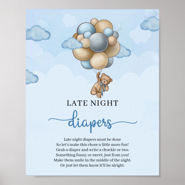 Affiche Teddy ours ballon à air chaud Late Night Diapers j (Devant)