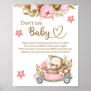 Affiche Teddy ours bébé ours ne dit pas baby shower jeu