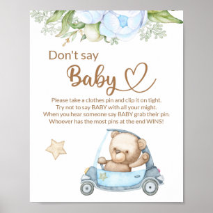 Affiche Teddy ours bébé ours ne dit pas baby shower jeu