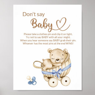 Affiche Teddy ours bébé ours ne dit pas baby shower jeu