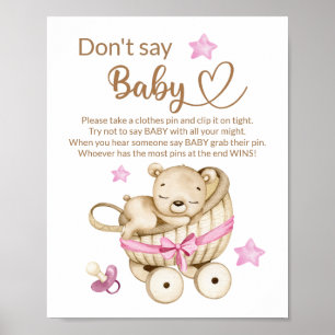Affiche Teddy ours bébé ours ne dit pas baby shower jeu