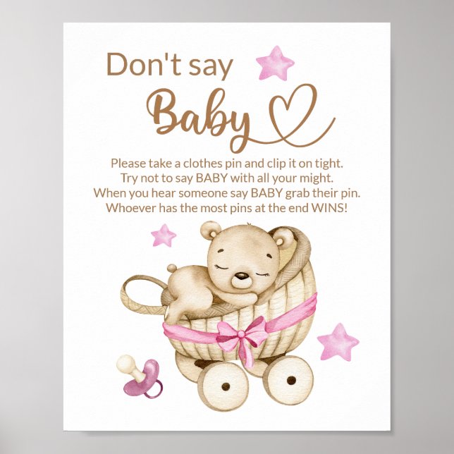 Affiche Teddy ours bébé ours ne dit pas baby shower jeu (Devant)
