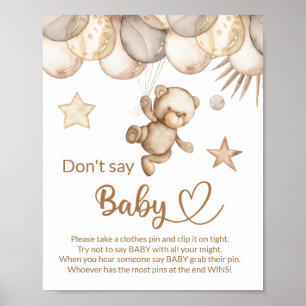 Affiche Teddy ours bébé ours ne dit pas baby shower jeu