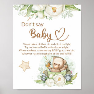Affiche Teddy ours bébé ours ne dit pas baby shower jeu po