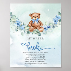 Affiche Teddy ours bleu clair floral My Water Broke jeu