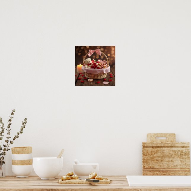 Affiche Teddy Rose Basket Romantic Valentine Wall (Cuisine)