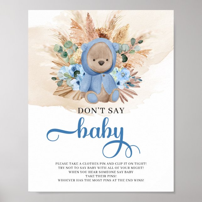 Affiche Tedours bleu fleurs pampas ne pas dire bébé jeu (Devant)