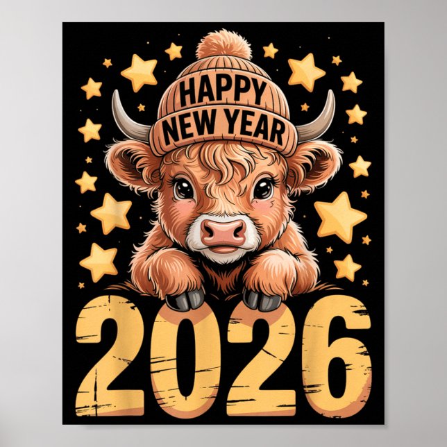 Affiche Tee drôle de vache des Highlands joyeuse année 202 (Devant)