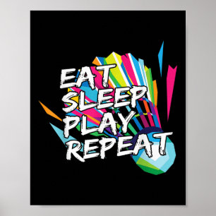 Affiche Tee drôle Manger Dormir Jouer Répéter Cadeau Joueu
