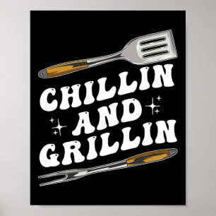 Affiche Tee drôle pour hommes BBQ Chillin Et Grillin