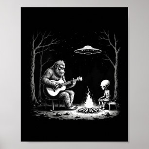 Affiche Tee Guitare Bigfoot Feu de camp Alien Ufo Camping
