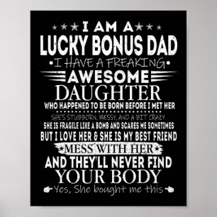 Affiche Tee Papa Chanceux Funny Bonus De Fille Géniale Fa