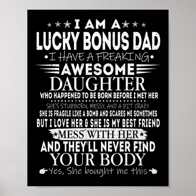Affiche Tee Papa Chanceux Funny Bonus De Fille Géniale Fa (Devant)