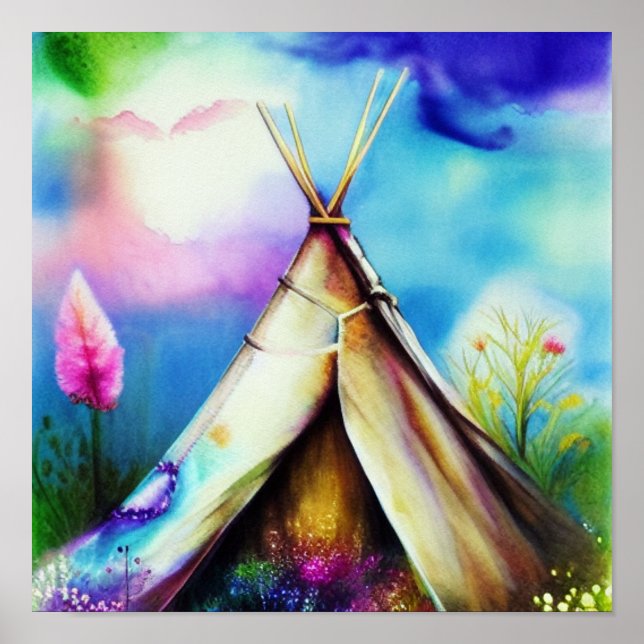 Affiche Teepee encre et art à l'eau (Devant)