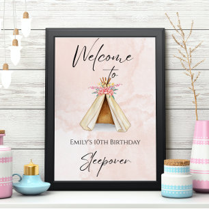 Affiche Teepee Tent Slepover Anniversaire Fête Bienvenue
