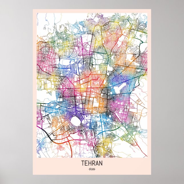 Affiche Téhéran Iran City Carte (Devant)