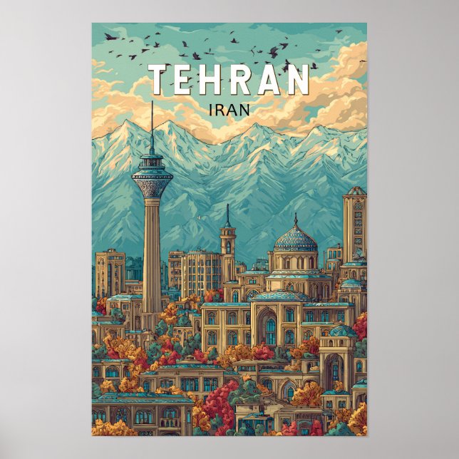 Affiche Téhéran Iran Illustration Voyage Art Vintage (Devant)