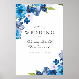 Affiche teintes bleu Floral Mariage Accueil