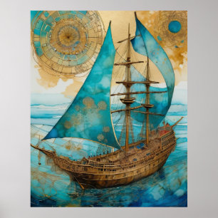 Affiche Teintes Bleues De Bateau