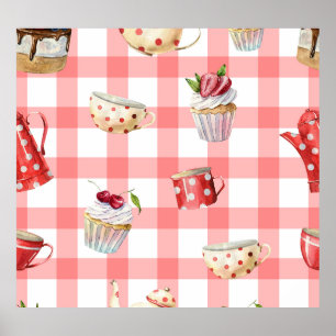 Affiche Teintures d'aquarelle : Cupcakes Motif sans soudur