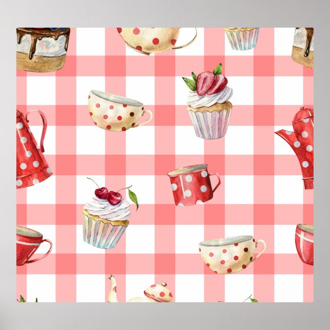 Affiche Teintures d'aquarelle : Cupcakes Motif sans soudur (Devant)