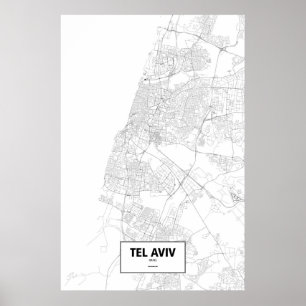 Affiche Tel Aviv, Israël (noir sur blanc)