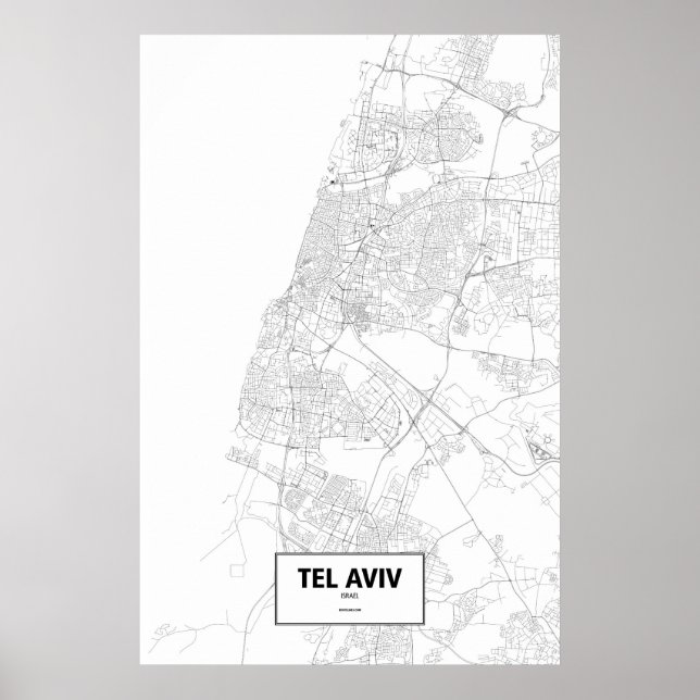 Affiche Tel Aviv, Israël (noir sur blanc) (Devant)