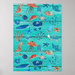 Affiche Télèbre Bois de Teal Rustique & Amis sous la Mer