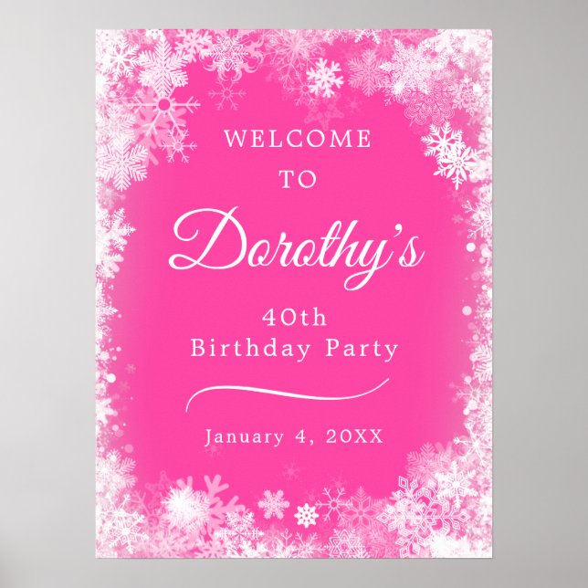 Affiche Téléchargeable 40th Birthday Snowflake Pink Welcom (Devant)