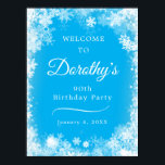 Affiche Téléchargeable 90th Birthday Snowflake Blue Welcom<br><div class="desc">Donnez le ton pour votre 90e anniversaire avec ce coupe-feu d'Affiche de bienvenue Winter Wonderland Snowflake. Pour votre commodité, cette affiche peut être téléchargée ainsi que commandée sur papier. Le texte blanc sur le joli arrière - plan bleu est vraiment pop et la bordure blanche de flocon de neige le...</div>