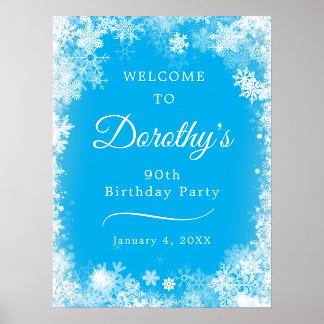 Affiche Téléchargeable 90th Birthday Snowflake Blue Welcom (Devant)