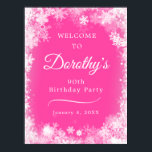 Affiche Téléchargeable 90th Birthday Snowflake Pink Welcom<br><div class="desc">Donnez le ton pour votre 90e anniversaire avec ce coupe-feu d'Affiche de bienvenue Winter Wonderland Snowflake. Pour votre commodité, cette affiche peut être téléchargée ainsi que commandée sur papier. Le texte blanc sur l'arrière - plan rose est vraiment en vogue et la bordure blanche du flocon de neige le rend...</div>