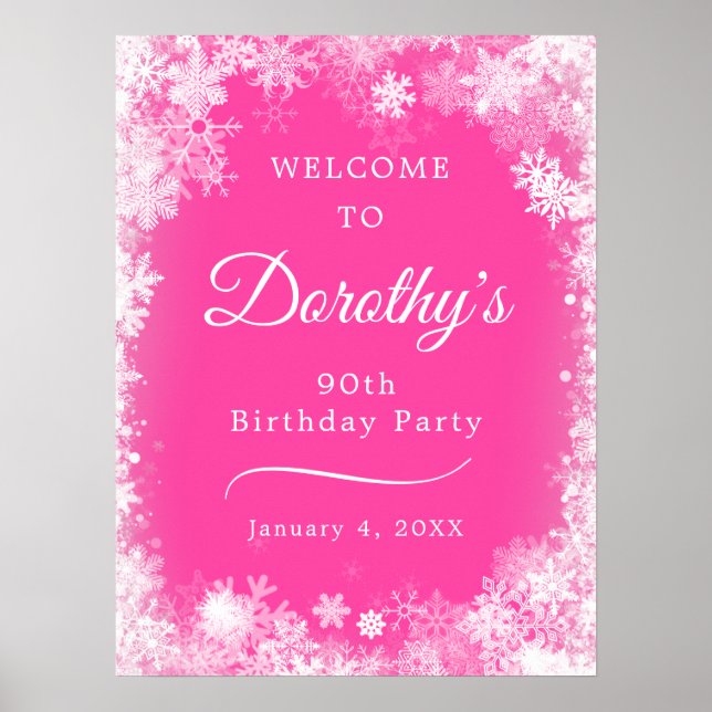 Affiche Téléchargeable 90th Birthday Snowflake Pink Welcom (Devant)