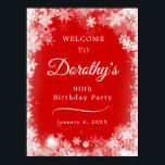 Affiche Téléchargeable 90th Birthday Snowflake Red Welcome<br><div class="desc">Donnez le ton pour votre 100e fête d'anniversaire avec ce coupe-feu d'Affiche de bienvenue Winter Wonderland. Pour votre commodité, cette affiche peut être téléchargée ainsi que commandée sur papier. Le texte blanc sur l'arrière - plan rouge est vraiment en vogue et la bordure blanche du flocon de neige le rend...</div>