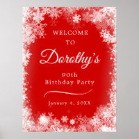 Téléchargeable 90th Birthday Snowflake Red Welcome