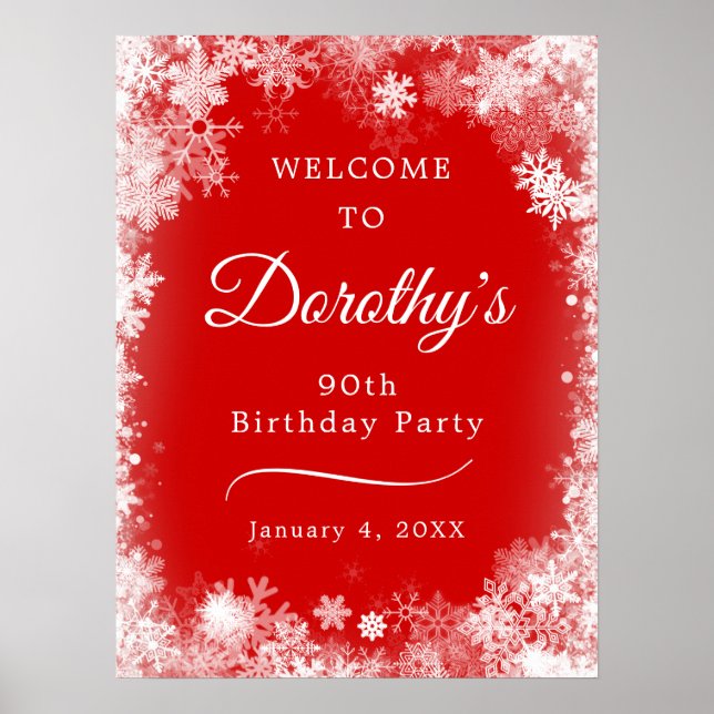 Affiche Téléchargeable 90th Birthday Snowflake Red Welcome (Devant)