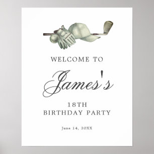 Affiche TÉLÉCHARGEABLE Golf 18e anniversaire fête Bienvenu