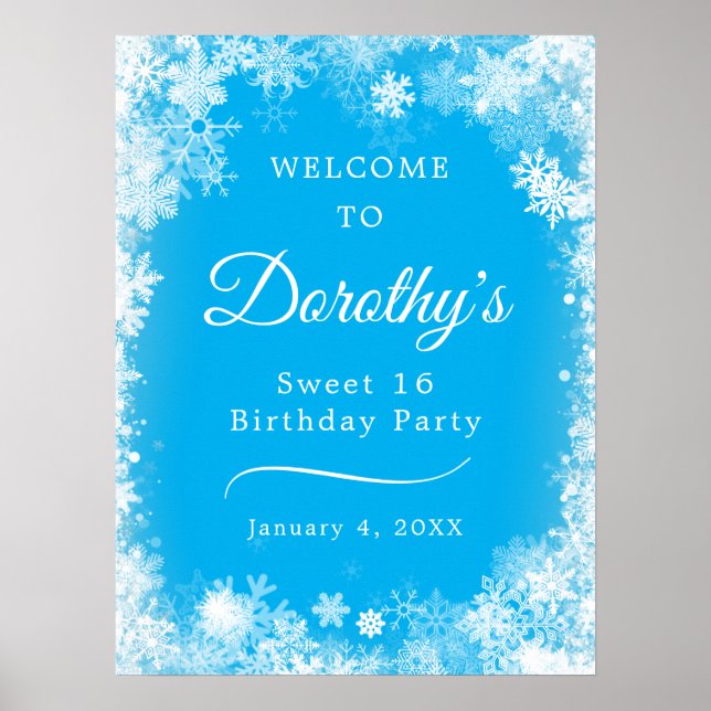 Affiche Téléchargeable Sweet 16 Party Snowflake Blue Welco (Devant)