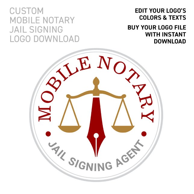 Affiche Téléchargement de logo or rouge vin de notaire mob (Jail Signing Logo Download Mobile Notary:
CUSTOMIZE THIS LOGO COLORS & TEXTS!)
