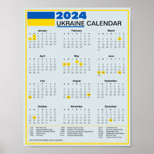 Affiche Télécharger Calendrier ukrainien 2024 avec fêtes