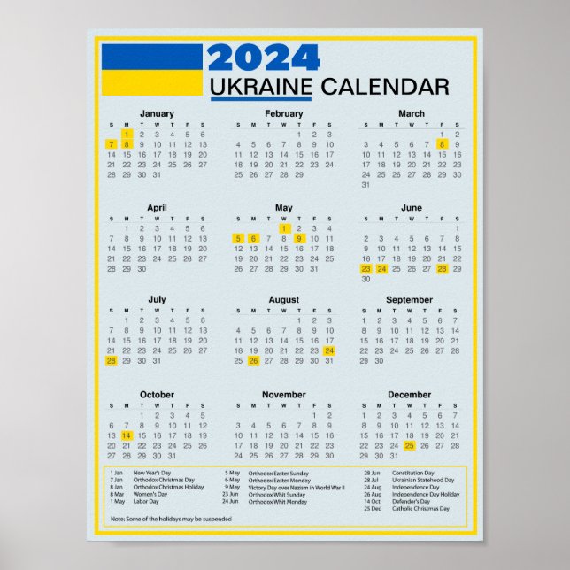 Affiche Télécharger Calendrier ukrainien 2024 avec fêtes (Devant)