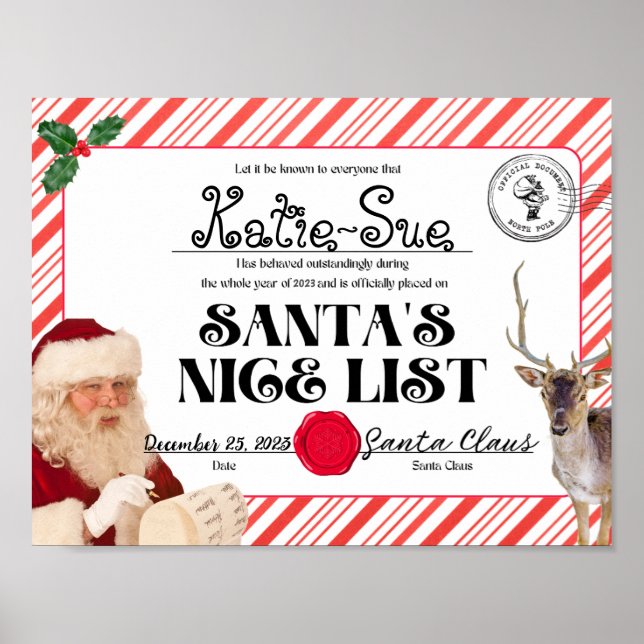 Affiche Télécharger et imprimer Père Noël Nice List Certif (Devant)