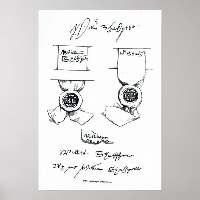 Affiche Télécopies de la signature de William Shakespeare (Devant)