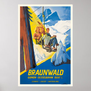 Affiche Téléphérique de Braunwald Gumen Suisse Suisse