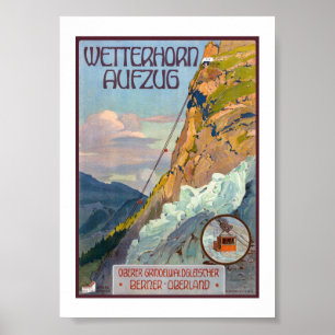Affiche Téléphérique du Wetterhorn Suisse Alpes vintage 19