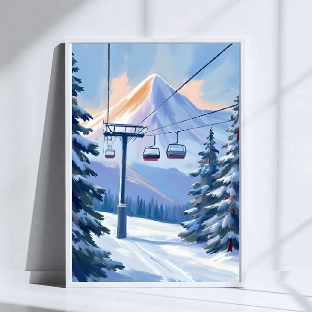 Affiche Téléphérique | Ski aquarelle hiver montagne (Créateur téléchargé)
