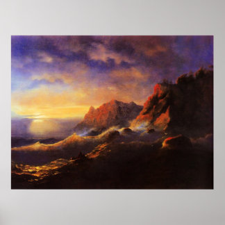 Affiche Tempest, Coucher de soleil, art de Ivan Aivazovsky