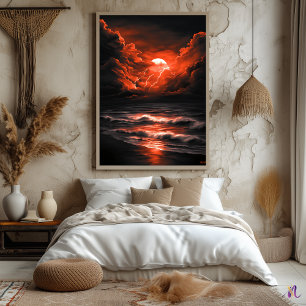Affiche Tempête au-dessus de la lune de Crimson - Monochro