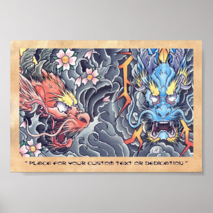 Affiche Tempête japonaise orientale fraîche de tatouage