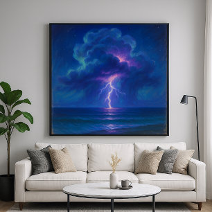 Affiche Tempête maritime éclair - Style de peinture pastel